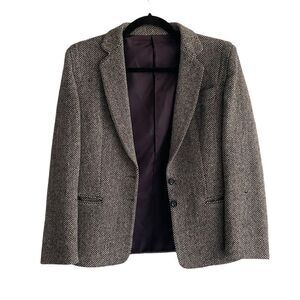 VINTAGE BRIAN TUCKER Ireland Wool Herringbone Blazer Black Grey L